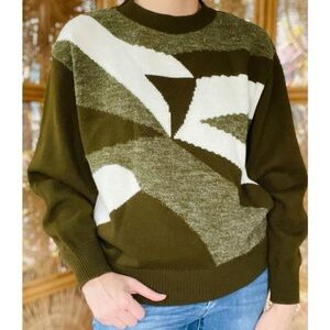 Vintage Earthy Green Tones Abstract Geometric Acrylic Southern Lady Sweater